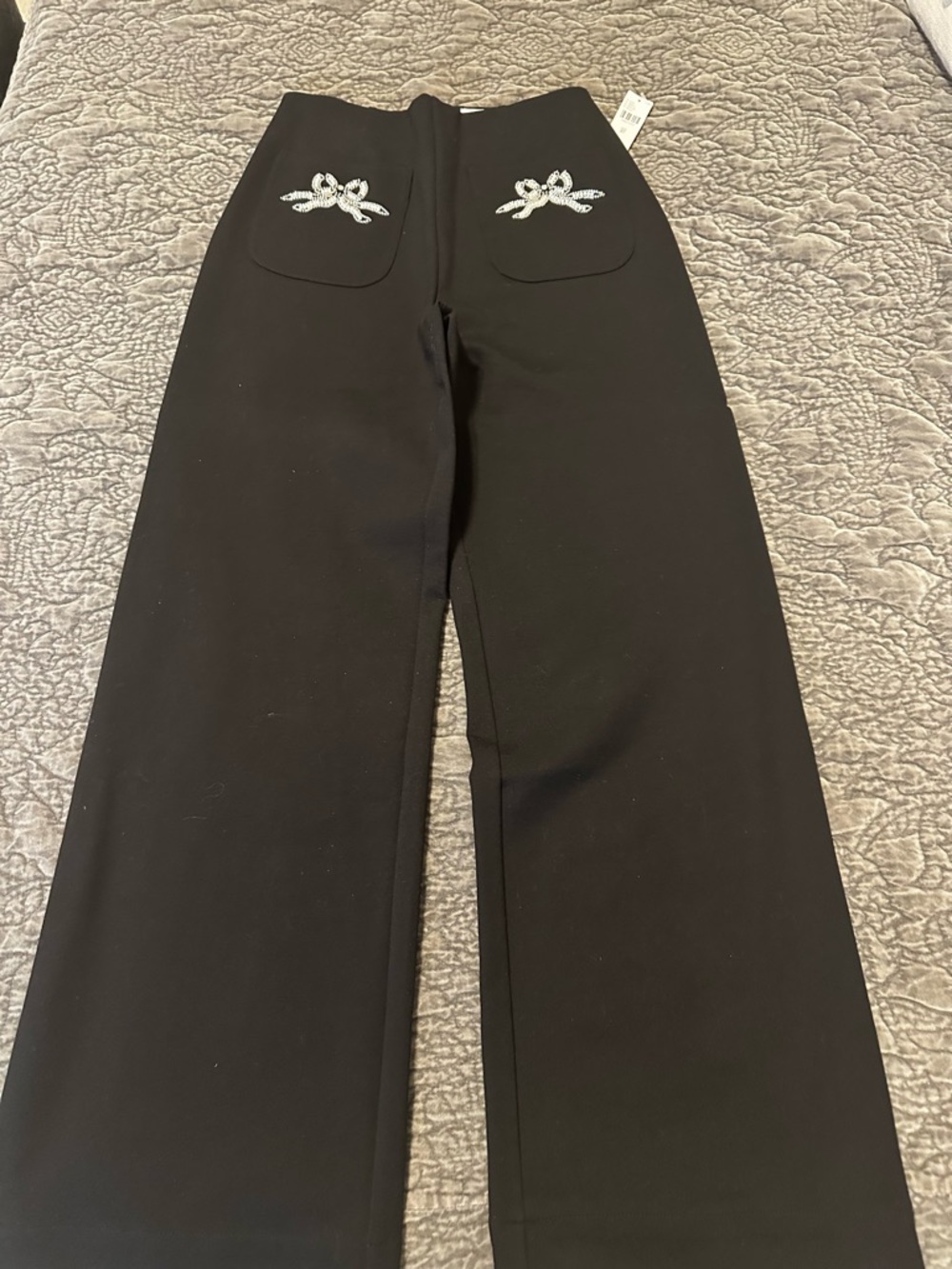 Black Wide Leg Pants with Embellishments Maeve Anthropologie